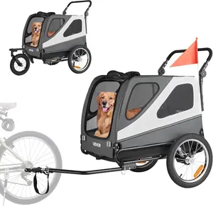 Dog Bike Trailer, Supports up to 66/88/100 lbs, 2-in-1 Pet Stroller Cart Bicycle Carrier, Easy Folding Cart Frame with Quick Release Wheels, Universal Bicycle Coupler, Reflectors, Flag