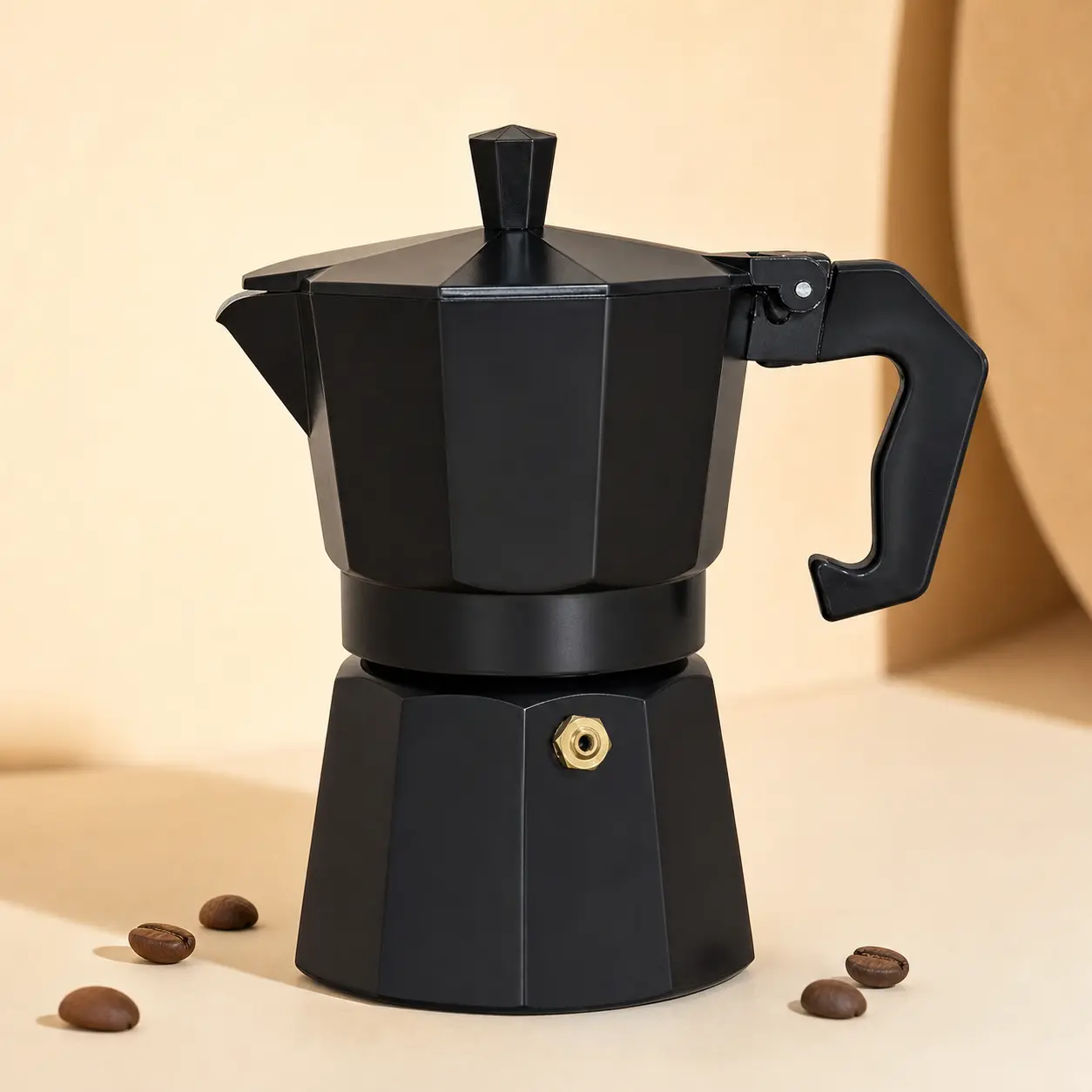 3-Cup Aluminum Moka Pot, 150 mL Stovetop Espresso Coffee Maker with Safety Valve for Gas and Electric Ceramic Stoves, Black