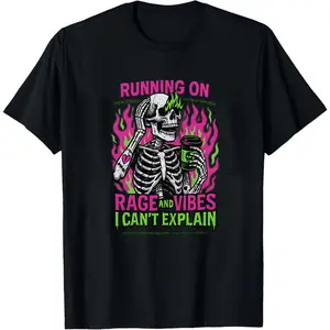 Running on Rage and Vibes Shirt, Funny skeleton shirt, Coffee skeleton, Spooky skeleton coffee rage shirt, Sarcastic shirt