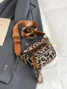 Mini Leopard Print Waist Bag, Fashionable Street Punk Style Crossbody Chest Bag, Multi-Layer Storage, Versatile Daily Use for Women