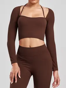 Women's Seamless Long Sleeve Sports Top, Slim Fit Short T-Shirt, High Stretch Underwear, Casual Yoga and Exercise Wear, Athletic Yoga Tops