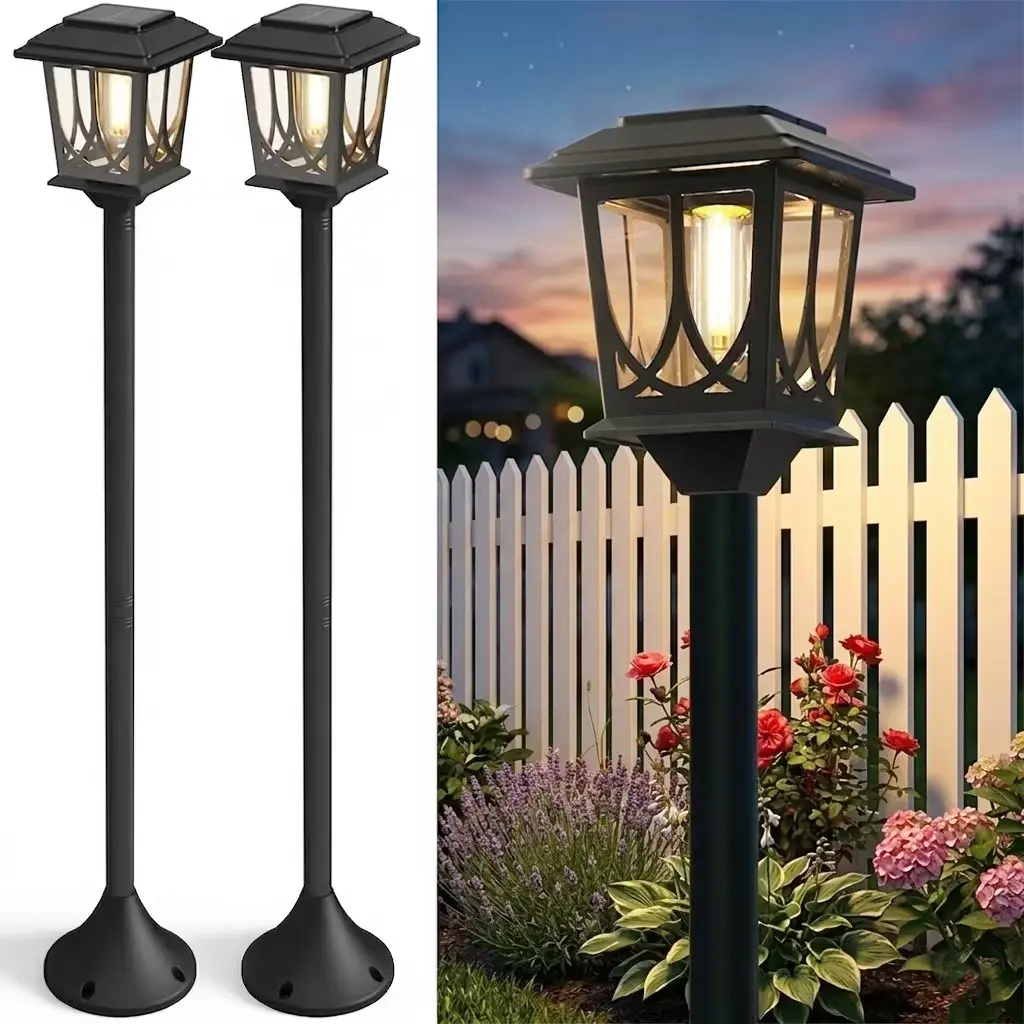 DERAYSION  2 Pack Solar Lamp Post Lights Outdoor, DIY Adjustable Height (7"/23.6"/40") Solar Pathway Lights, IP65 Waterproof Dusk to Dawn Solar Street Lights with Edison LED Bulb for Yard, Patio, Pathway, Driveway Decor,campingessentials,outdoorfurnitures