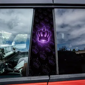 2PC Purple Gold Crown B-pillar decal, automotive center pillar protective film, suitable for glass, metal, plastic, ceramic, and wooden surfaces. Features anime, fantasy, animal, space, and ca