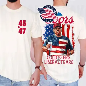 45TH 47TH Co.rs Li.httt Trump Cold Beers Liberal Tears 2 Sides T-shirt ,Maga Trump Fan , Casual Cotton Top Full Color Full Size