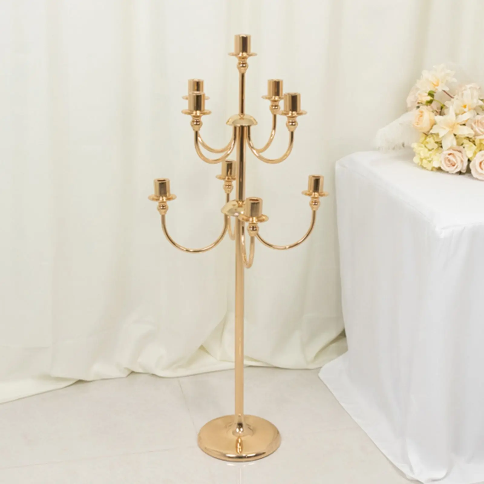 Gold Metal Floor Candelabra - 46" Tall, 9-Arm Tapered Candle Holder, Home Decor Table Centerpiece for Weddings, Anniversary Home Accessories, Room Decor Gold House Decoration
