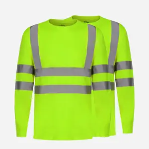 2 Pieces High-Visibility Long-Sleeve Safety Shirt with Reflective Stripes  Menswear Clothing Workwear Man Casual Long Sleeves Pocket Relaxed Fit Underwear Uniforms Crewneck safety jacket halloween costumes highlighted  work pants mc j
