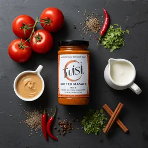 Twist Foods Butter Masala Indian Curry Sauce - Rich Restaurant-Quality Flavor with Vine-Ripened Tomatoes & Cashew Butter - Perfect for Butter Chicken, Paneer, and Pizza Dips