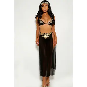 Black Gold Goddess Cleopatra 3 Piece Role Play Costume