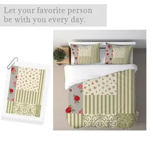 Vintage - Inspired Bedding Duvet Cover Set, Floral & Striped Mixed - Color Patterns, Multiple Specifications Available, Soft Fabric For Bedroom Decor, Classic Romantic Aesthetic, Ideal For Crafting & Home Decoration