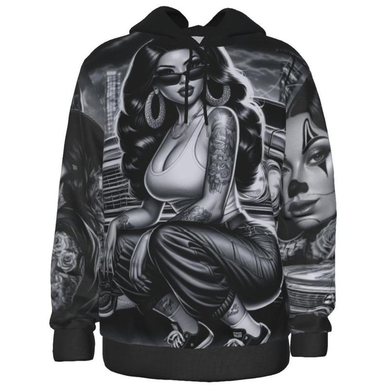 Men'S 3D Chicano Style Hoodie Smile Now Cry Later - Black & White Full-Body Graphic Print Fleece Pullover with Pockets, Drawstring Hood, Round Neck |   Machine Washable, All-Day Comfort for Streetwear, Casual, Work & Outdoor |   Autumn/Winter Warmth |   U