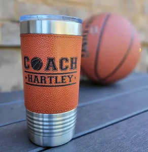 Personalized Basketball Tumbler! Insulated Leatherette Tumbler with Basketball Texture Gift For Coach! 20oz Basketball Coach Gift!