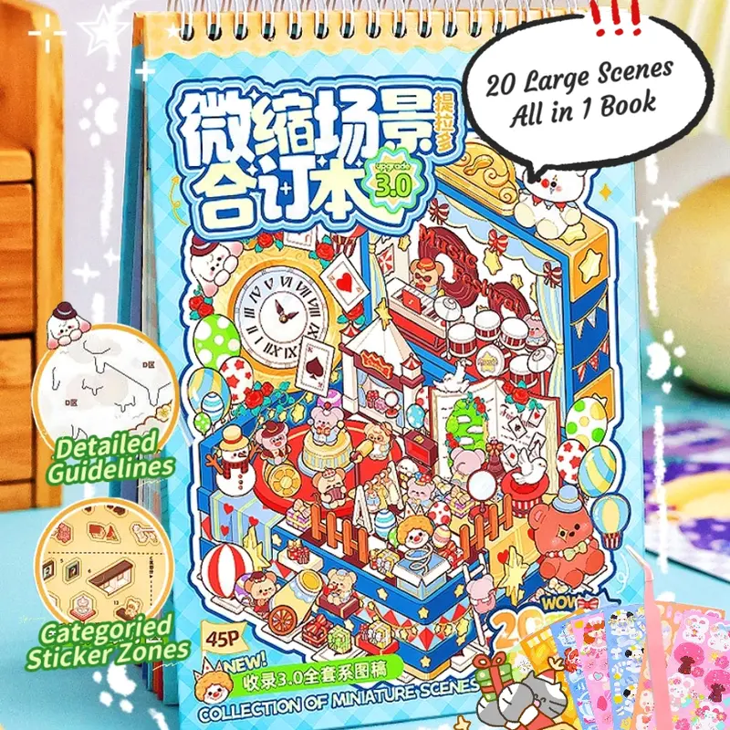 [20 Large Sticker Scene Book] 24 Large Sticker Sheets+20 Creative Designed Scenes, 1:1 Ratio References+Detailed Guidelines+Categorized Stickers+Tweezer & Free Stickers Included | Girly Handmade Crafts, Indoor Activity, DIY Relaxing Stcikers, Cozy Hobby