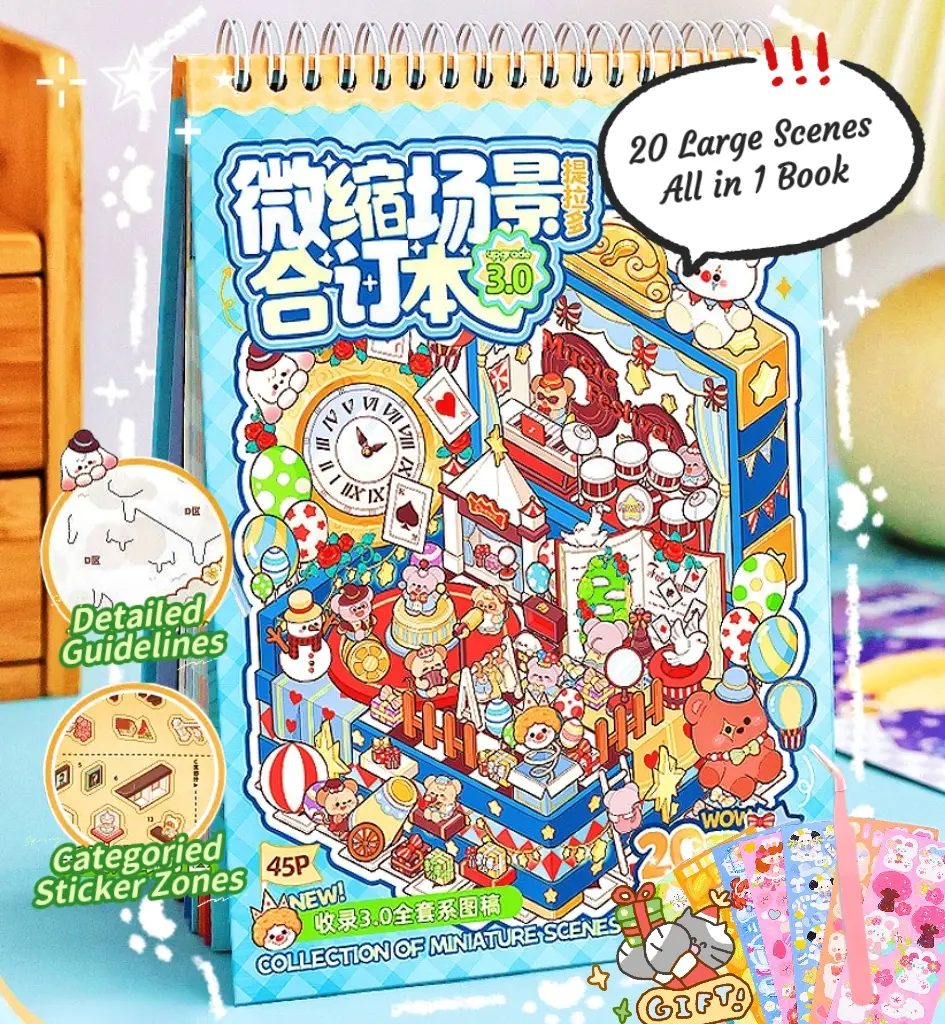 [20 Large Sticker Scene Book] 24 Large Sticker Sheets+20 Creative Designed Scenes, 1:1 Ratio References+Detailed Guidelines+Categorized Stickers+Tweezer & Free Stickers Included | Girly Handmade Crafts, Indoor Activity, DIY Relaxing Stcikers, Cozy Hobby