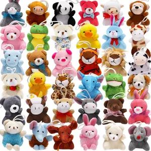 38 Mini Stuffed Animals Party Favors for Kid, Small Plush Stuffed Animal Toy in Bulk for Claw Machine, Carnival Prizes, Plush Keychain Decorations, Valentines Classroom Gift, Animal Stuff Reward