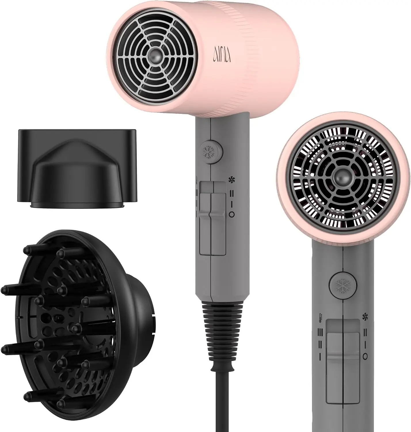 AINA Diffuser Hair Dryer Full-Featured Blow Dryer 110V/1600W(Misty Blush)