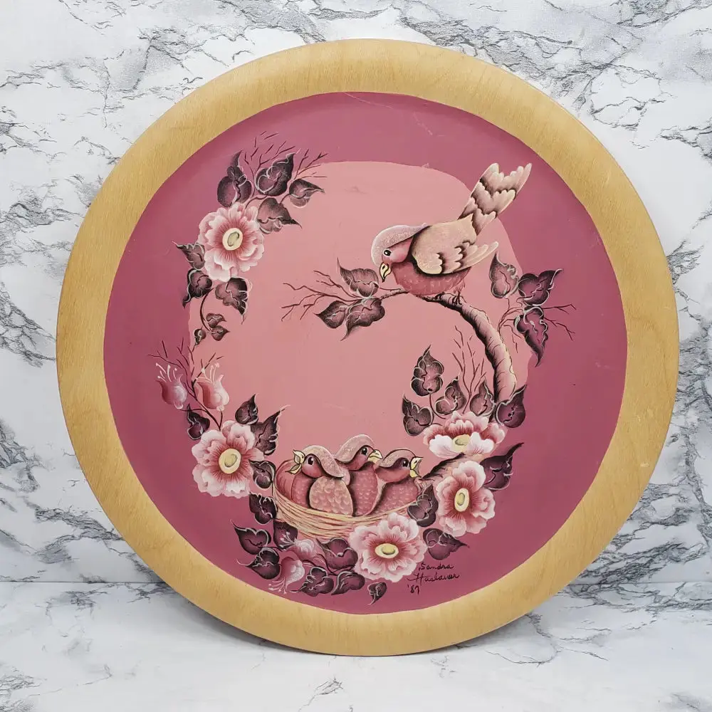 Wood Plate Handmade Hand Painted Signed Vintage