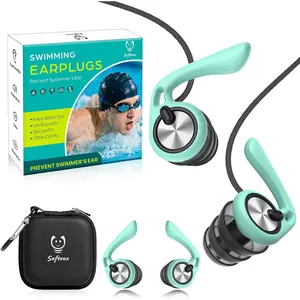 Ear Plugs for Swimming Surfing with Lanyard, Block Out Water Let Sound in, Reusable Comfy Custom-fit Swim Waterproof earplugs Men Women for Swimmer Shower Pool Bath Water Sports, 2 Sizes for 12+