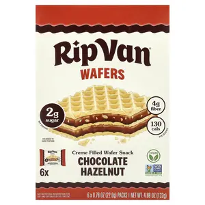 Rip Van Wafels Creme Filled Wafer Snack, Chocolate Hazelnut, 6 Pack, 0.78 oz (22 g) Each