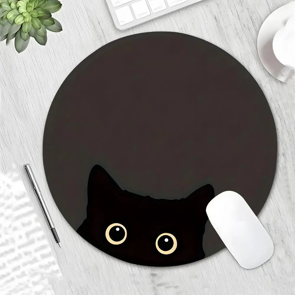 Cute Minimalist Peeking Black Cat Round Gaming Mouse Pad,Stylish Desktop Protector with Non-Slip Rubber Edges, Small Size for Laptops and Desktops, Ideal Gift for Kids and Gamers, Non Slip Mousepad