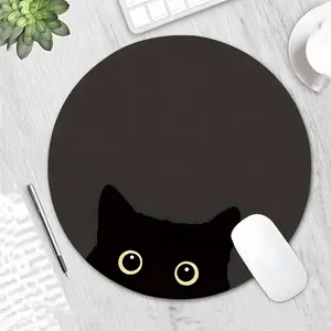 Cute Minimalist Peeking Black Cat Round Gaming Mouse Pad,Stylish Desktop Protector with Non-Slip Rubber Edges, Small Size for Laptops and Desktops, Ideal Gift for Kids and Gamers