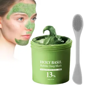 Holy Basil Bubble Deep Mask - Holy Basil & PHA for Cleansing Pores & Blackheads Korean Clay Bubble Wash Off Pack 90g