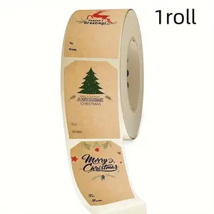 Vintage Christmas Themed Gift Tag Sticker, 300pcs/roll Self Adhesive Gift Wrapping Sticker, Gift Decorative Sticker for Christmas Party