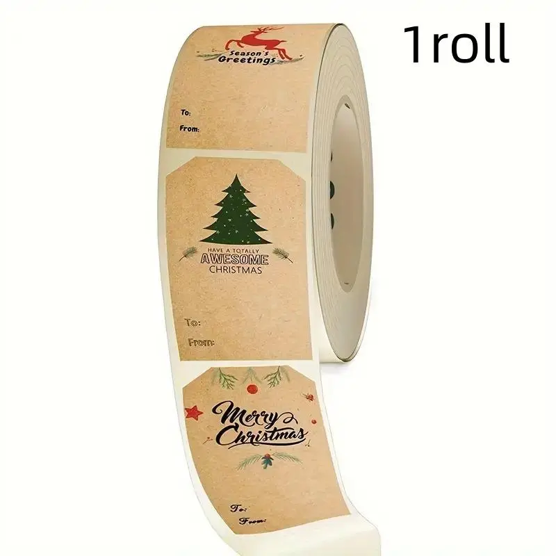 Vintage Christmas Themed Gift Tag Sticker, 300pcs/roll Self Adhesive Gift Wrapping Sticker, Gift Decorative Sticker for Christmas Party, Self Adhesive Labels, Sticker Rolls, Self Adhesive Stickers