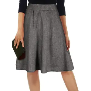 LEVEN SIXTEEN Women's Tweed A-Line Skirt - High Waist Flared Mini & Pleated Midi Styles for Fall Winter Grey Grey Large