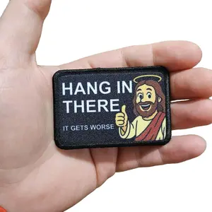 Jesus Hang In There It Gets Worse Joke 2"x3" Morale Patch with Hook and Loop Backing - Compact Size & Easy Application