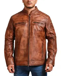 MotorCycleJackets Cafe Racer Vintage Brown Cowhide Motorcycle Jacket