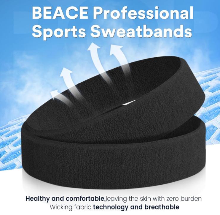 Terry Cloth Sports Sweatband for Men & Women Moisture Wicking Headband for Gym Basketball Running Sports Terry Cloth Headband - Workout Sweatband