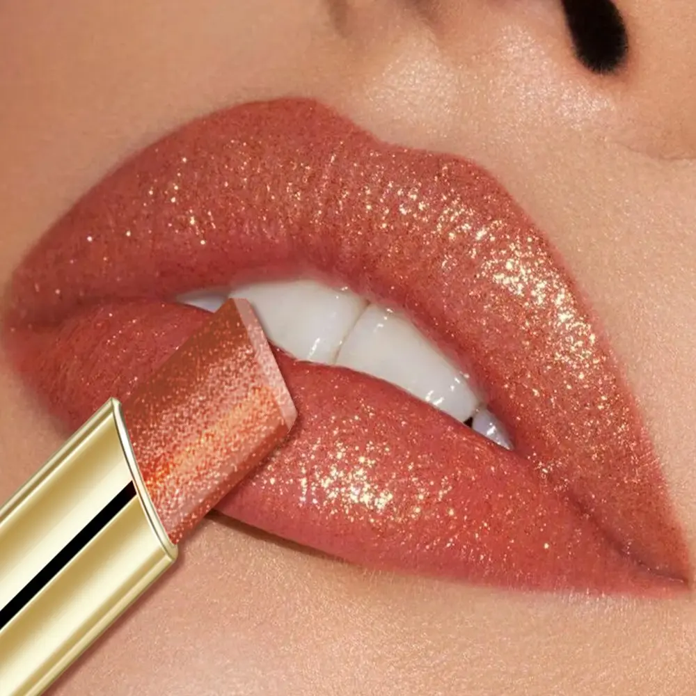 Huasurv Coral Pearl Lipstick, Long-Lasting Shimmer Gloss, Shimmering Lip, Glitter Lipgloss, Glow Lip, Glowy Lip Gloss, Glossy Cosmetic Makeup, Waterproof, Party and Festival Essential, Christmas Gift