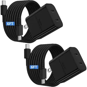 Dual Port 45W Super Fast Charger and Long USB C to C Cable 6ft,Type C Block Plug and Android Phone Charging Cord for Samsung Galaxy S25/S24 Ultra/S23+/S22 Plus/S21/S20/Note 20/iPhone 17 16 15 Pro Max