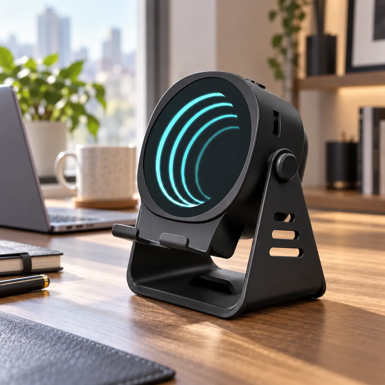 5-in-1 Bluetooth Speaker Phone Stand with Wireless Induction Audio, 360° Adjustable Phone & Tablet Holder, RGB Ambient Light, 500mAh Rechargeable Emergency Power Bank, Hands-Free Desktop Audio Stand, Multi-Device Tech Gift for Men & Women, Halloween Gift