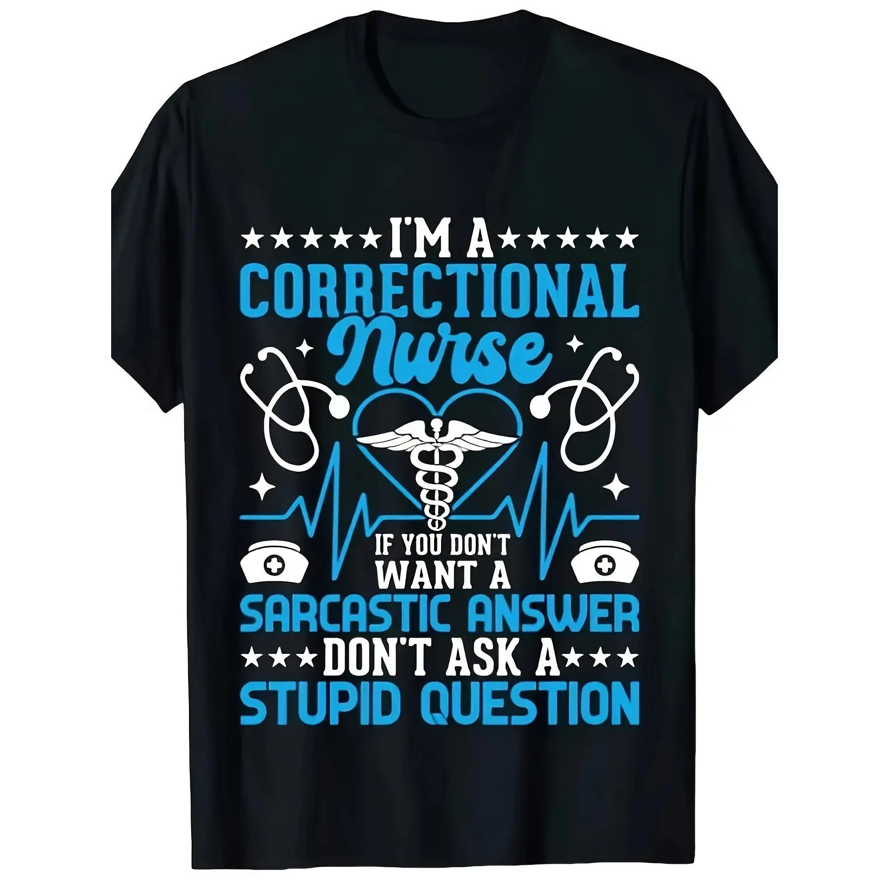 Women's 100% Cotton Casual Short-Sleeve Crew Neck T-Shirt - Loose Draped Fit, Funny Saying Digital Print, Basic Elegant All-Seasons Nurse Gift Top, Shortsleeve