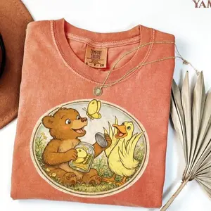 Comfort Colors Personalized Little Bear & Duck Friendship Shirt, Woodland Vintage Animal Graphic Tee
