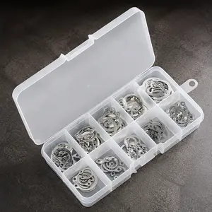 304 Stainless Steel Snap Ring Kit - Precision Retaining Circlips for Automotive Repairs, Industrial Gear Assembly, Rust-Proof Fastening Rings, Multi-Size Storage Box, Quick-Release Mechanical Fixation, Universal Hardware Set
