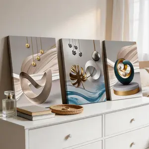 3-count wooden frame canvas, light luxury geometric abstract three-panel decorative poster, high-end atmosphere office poster, perfect living room and bedroom decoration, fashionable family poster, modern wall art