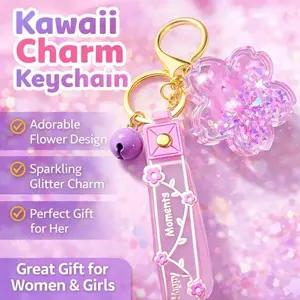 2026 New Style Transparent Sakura Keychain, Embedded Real Dried Flowers, Matching Bell, Cute Bag Decoration