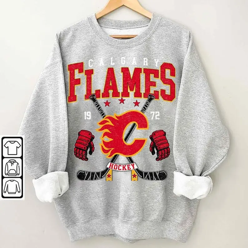 Calgary Flame Sweatshirt, Vintage Style Calgary Hockey Crewneck, Retro Calgary Hockey Shirt, Retro Calgary Flame Ice Hockey tm133
