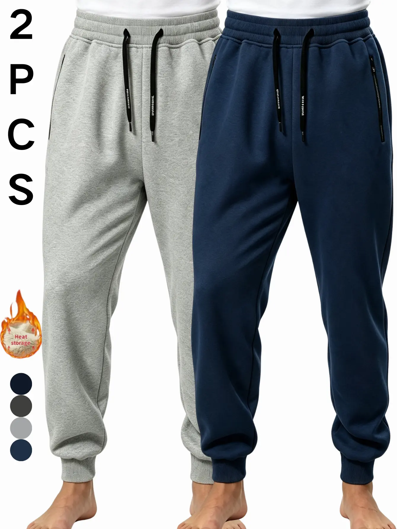 Men’s 2-Pack Fleece Jogger Sweatpants, Elastic Waist with Drawstring, Casual Sport Long Pants