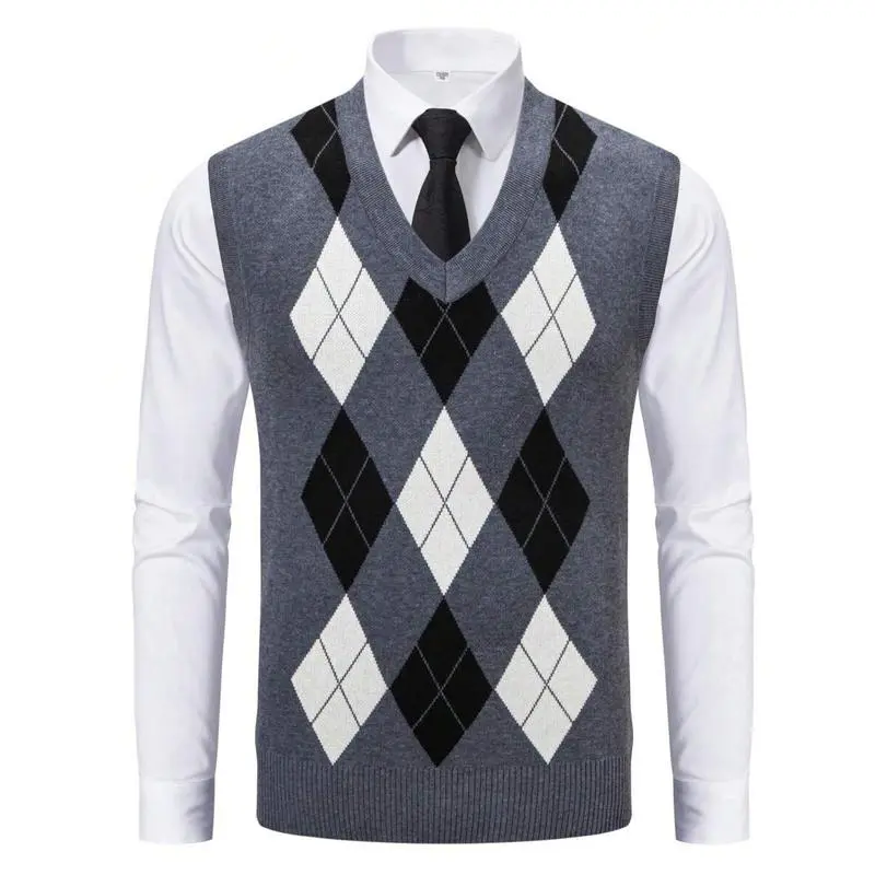 Men's Argyle Knit Sleeveless Sweater Vest, Casual V-Neck Pullover Waistcoat For Daily Wear, Outdoor Activities And Festivals outdoor tank top