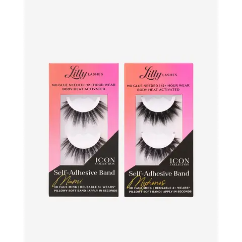 Self-Adhesive Eyelashes Miami & Mykonos Icon Bundle | Lilly Lashes 3D Faux Mink | No Glue Needed, Body Heat Activated