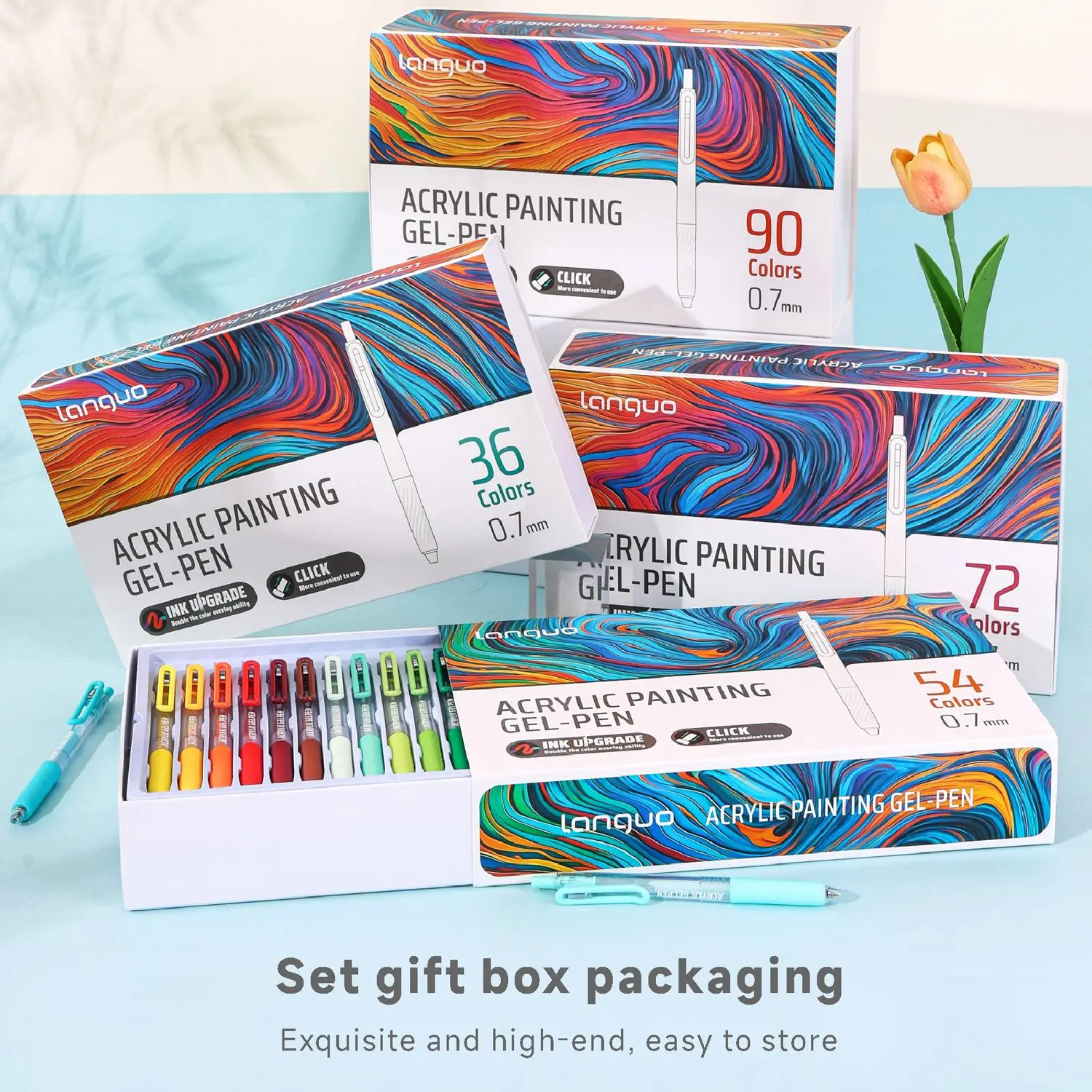 Languo Press-Type Acrylic Painting Pen Set, 36/54/72/90 Colors, Accounting Colored Pens, Multicolor Fine Writing, Notebook Drawing Marking, Art Drawing Supplies, Portable Art Supplies, Artist Supplies