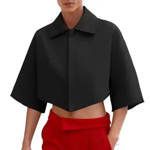 INCERUN Fashion Show Men's Cropped Cape Top Solid Short Poncho Shirt Irregular Hem Blouse