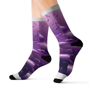 Purple Music Notes Sublimation Socks – Bubble Pattern Crew Socks for Musicians & Music Lovers