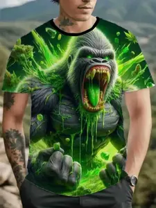 Men's 3D Gorilla Print T-Shirt, Soft Polyester Fabric, & Design, Casual Summer Top for Gym, Travel, Daily Wear