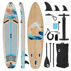 Stable Inflatable Rise Up Paddle Board - Gradient Light Wood Grain, Non-Slip EVA Deck, Tri Fin, High Weight Capacity - Complete Kit with Paddle, Backpack & Pump, Family Water Sports outdoorfun