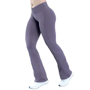 Women's Seamless Flared Yoga Pants – Cross V-Shape High Waisted Booty Lifting Leggings, Gym Workout Flare Pants for Women