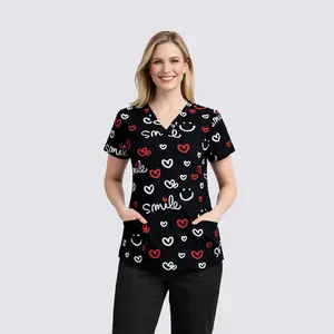 Cimmuovere Women's Valentine's Day Short-Sleeve Brushed Top - Comfortable Brushed T-shirt green  scrubs japanese  workwear brillant affordable  sets 9  pockets uniformed enfer meria  stok Vintage medical wear crew neck napkin skirt addictive